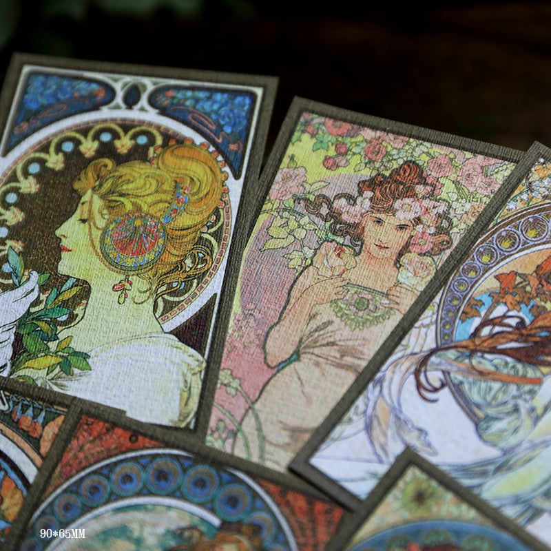 Mucha art Journal Material Set - 30 Sheets of Unique Texture Stickers and Cards