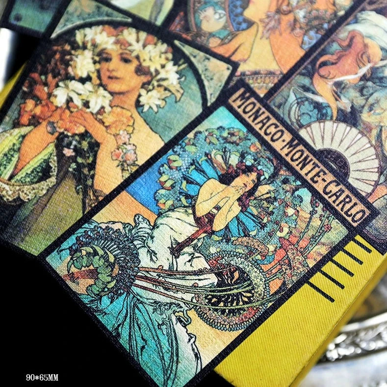 Mucha art Journal Material Set - 30 Sheets of Unique Texture Stickers and Cards