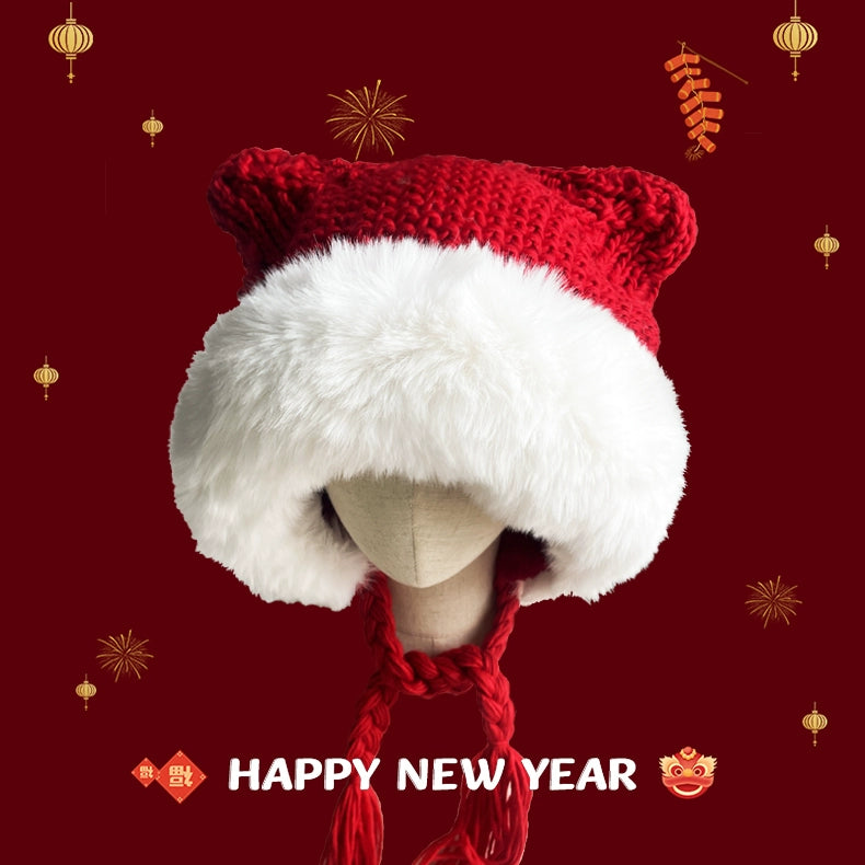 New Year Red Knit Hat  The Perfect Christmas Gift with Matching Scarf and Gloves