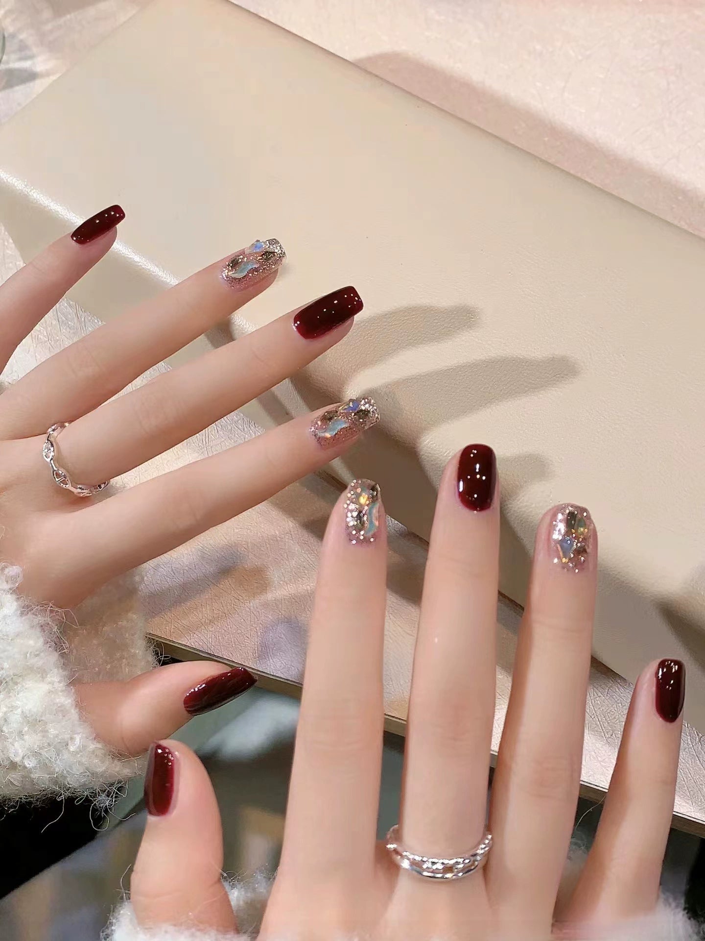 Burgundy Sparkling Diamond Nail Patches