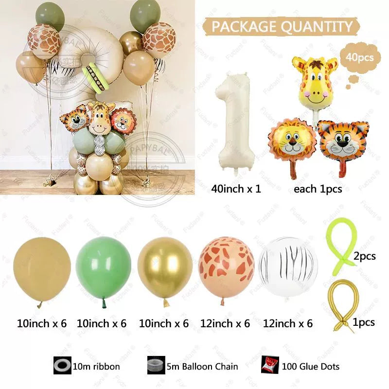 40 Pcs Safari Animal Balloons - Jungle Theme Birthday Party Decorations