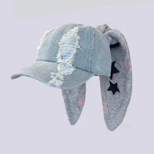 Bunny Ears Denim Graffiti Baseball Cap