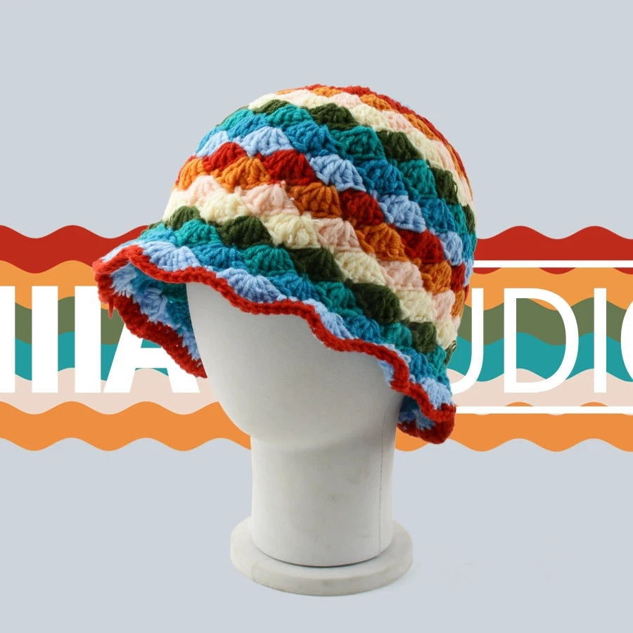 Handmade Custom Rainbow Diamond Plaid Wool Fisherman Hat