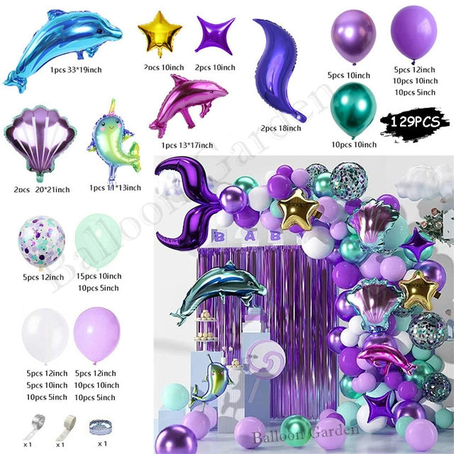 New Purple Mermaid Tail Happy Birthday Party Decoration Kit