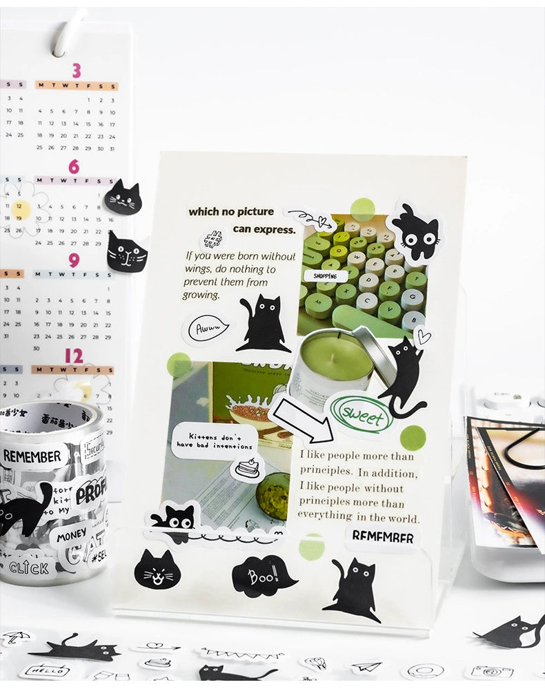 Playful Black Cat Collage Sticker Handbook - Charming DIY Decor and Craft Accents