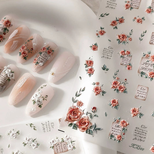 New Embossed Three-Dimensional Rose Manor Nail Art Stickers