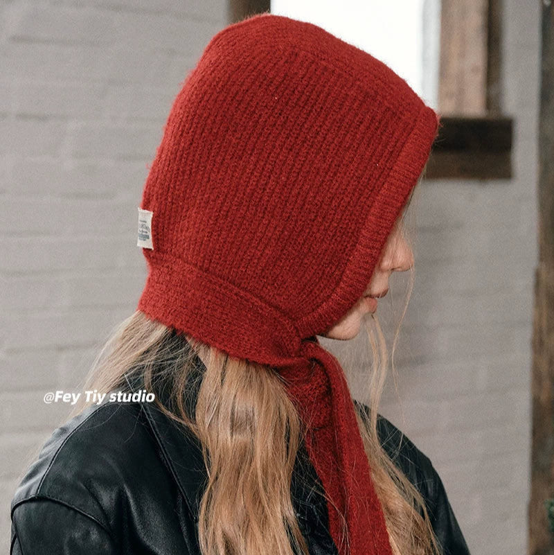 Red Riding Hood Strappy Warm Balaclava  Retro Pullover Ear Protector Hat