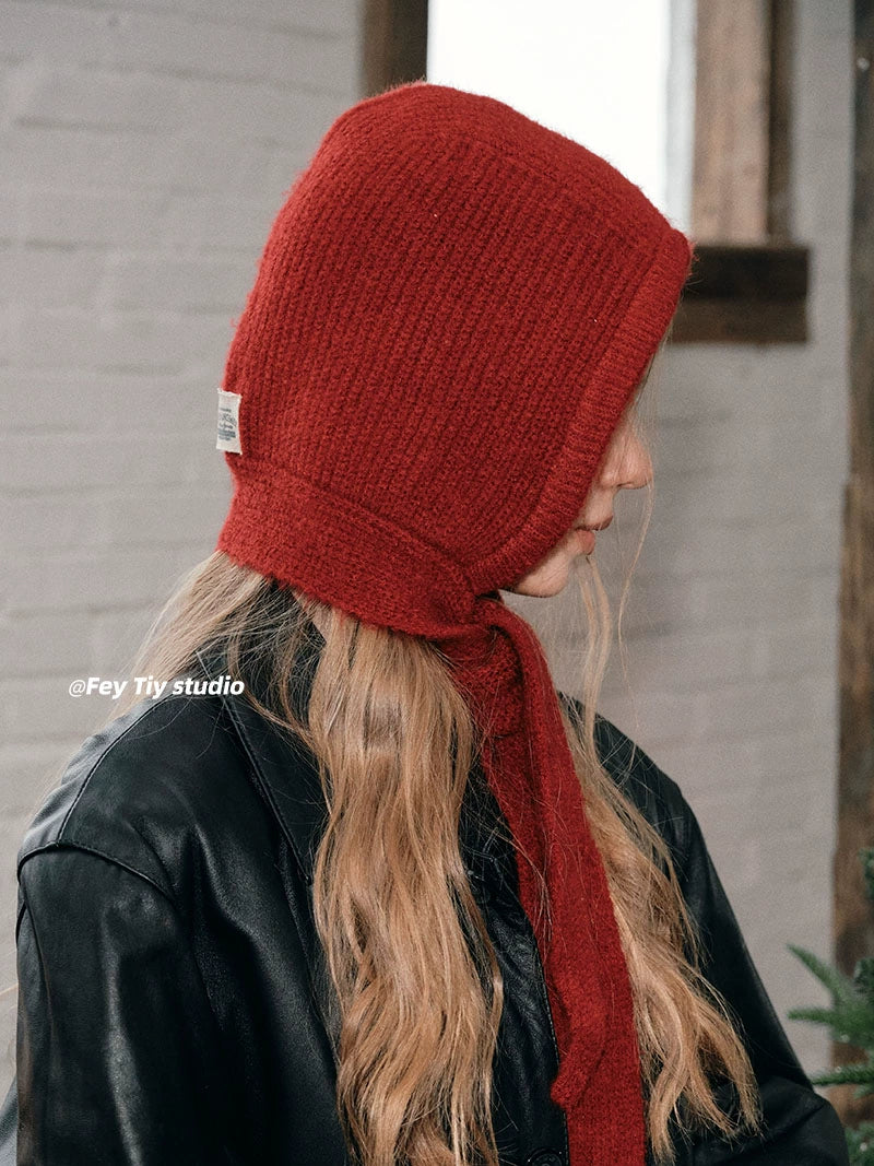 Red Riding Hood Strappy Warm Balaclava  Retro Pullover Ear Protector Hat