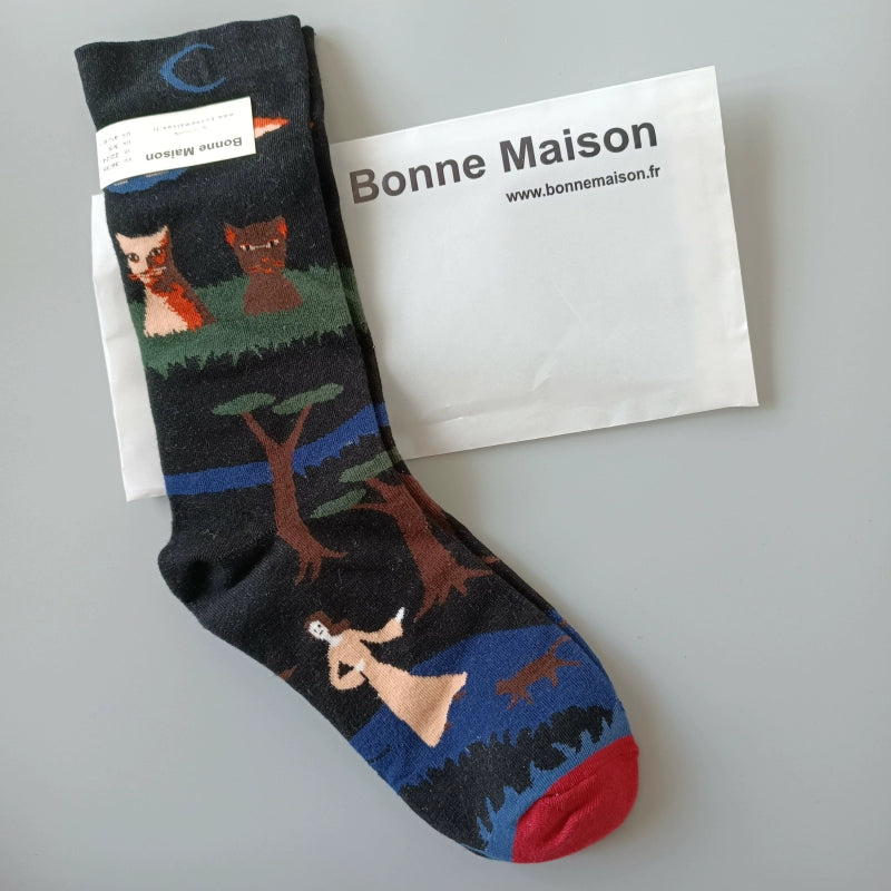 Artistic French Tide Oil Painting Socks fun art literary oil painting