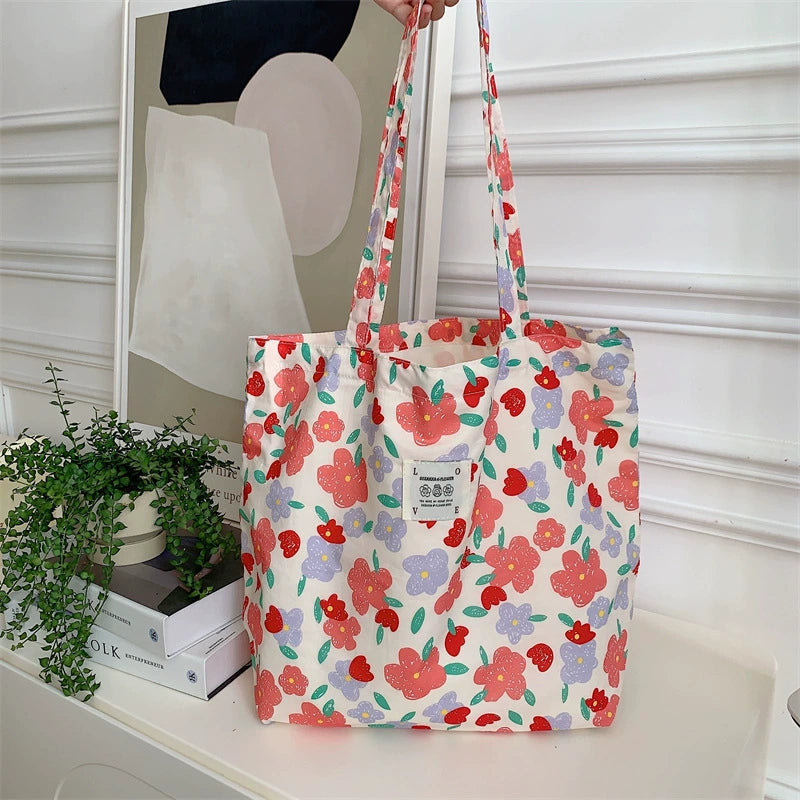 Large Capacity Floral Canvas Tote Bag