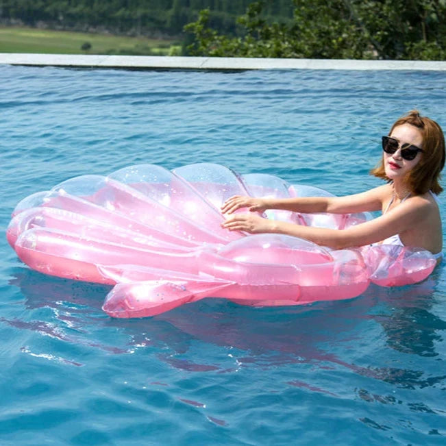 Inflatable Pink Scallop Shell Floating Bed - Seaside Photo Prop