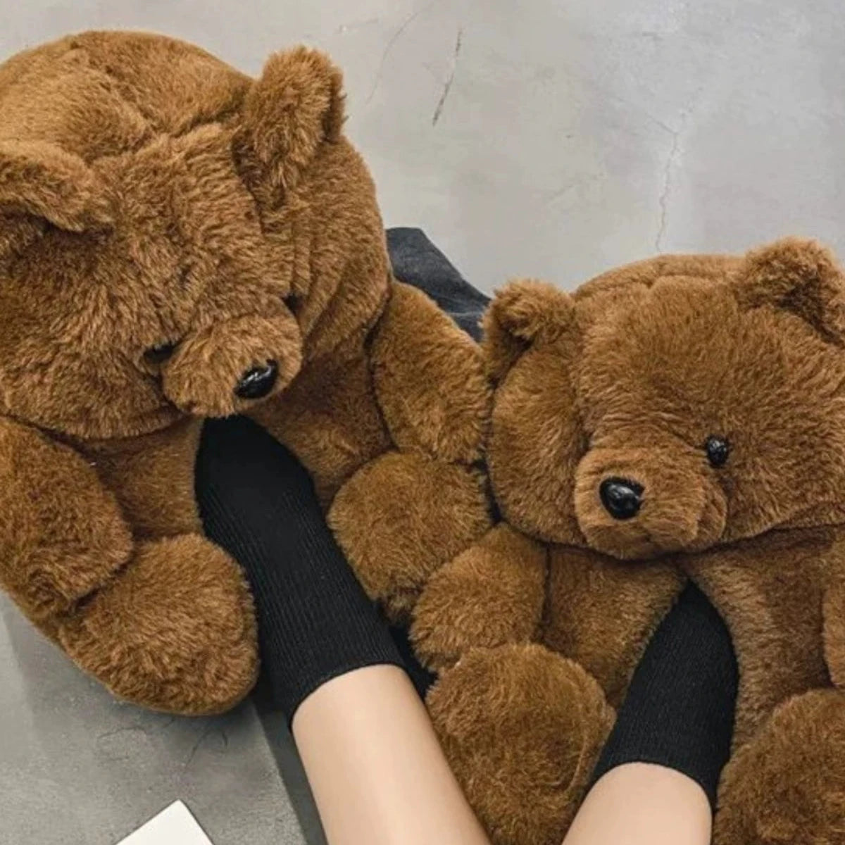 Plush Teddy Bear Couple Slippers