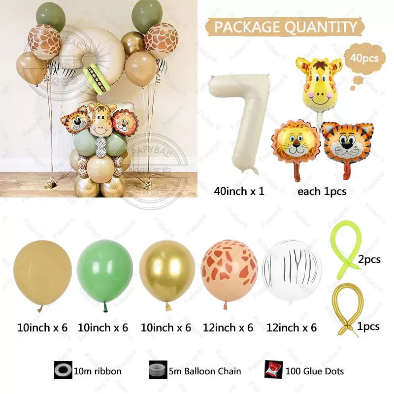 40 Pcs Safari Animal Balloons - Jungle Theme Birthday Party Decorations