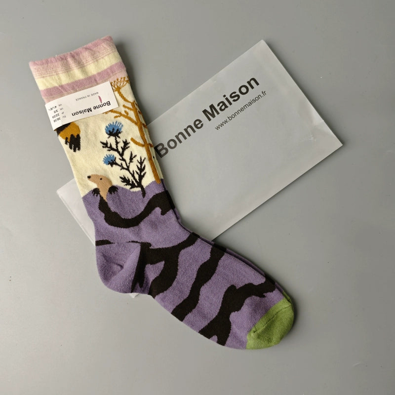 Artistic French Tide Oil Painting Socks fun art literary oil painting