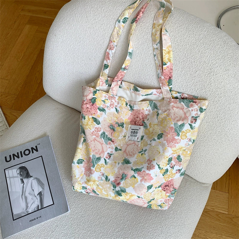 Large Capacity Floral Canvas Tote Bag