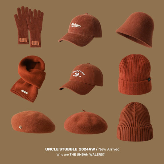 Dirty Orange Korean Literary Beret and Versatile Accessories Set