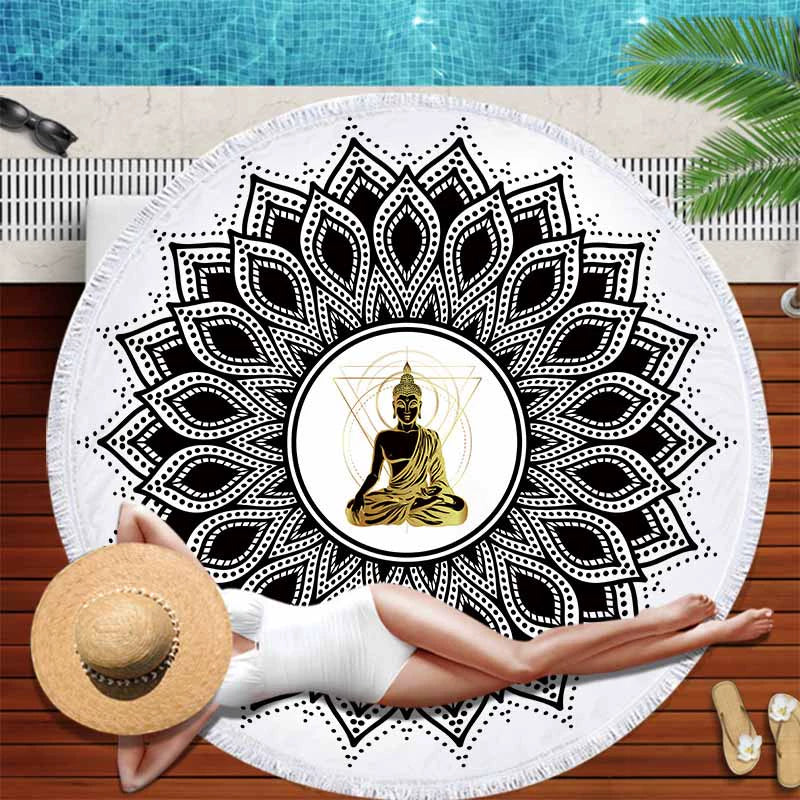 Gradient Mandala Bliss - Round Beach Towel & Yoga Mat