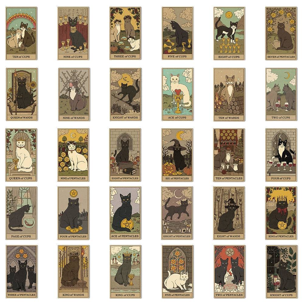 Retro Cat Tarot - Waterproof Sticker Set