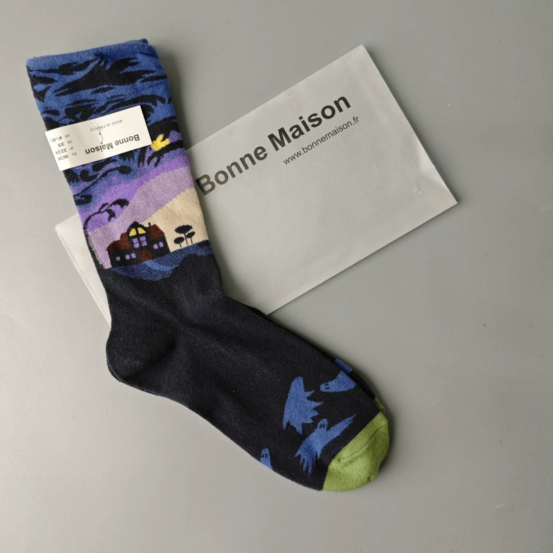 Artistic French Tide Oil Painting Socks fun art literary oil painting
