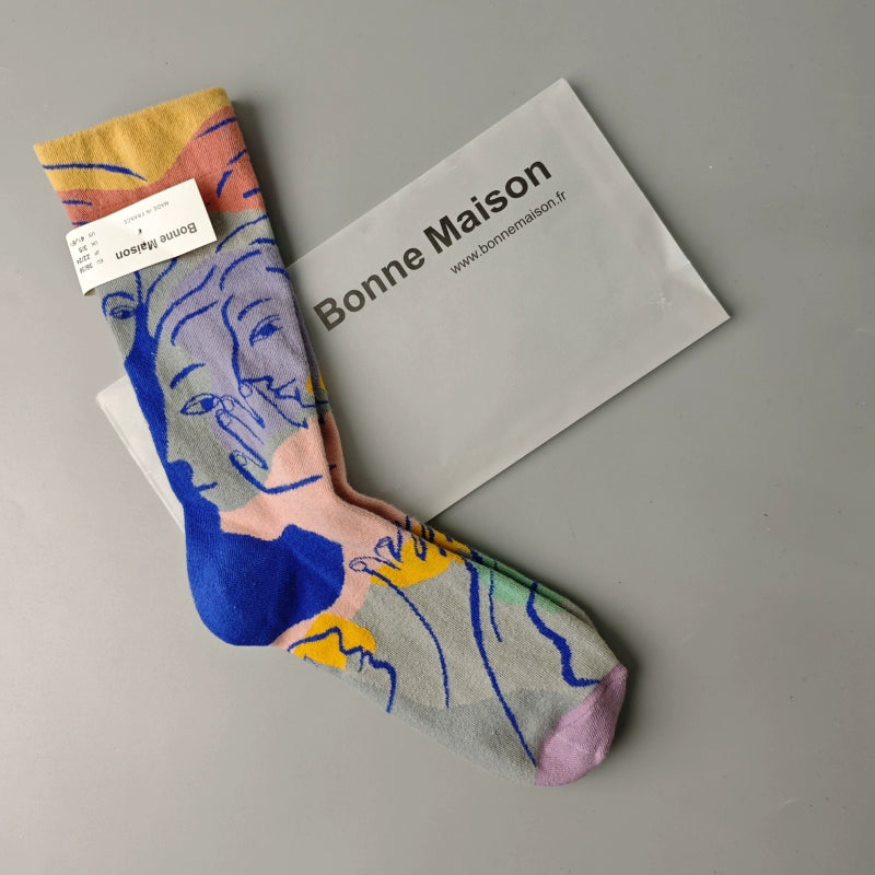 Artistic French Tide Oil Painting Socks fun art literary oil painting