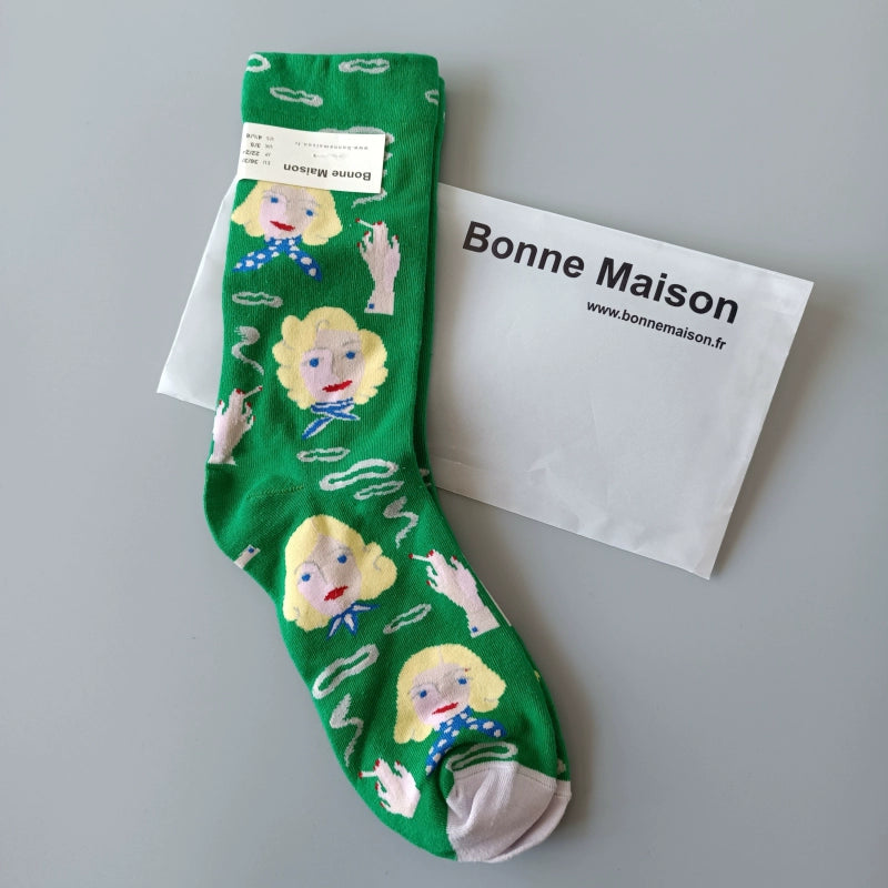 Artistic French Tide Oil Painting Socks fun art literary oil painting