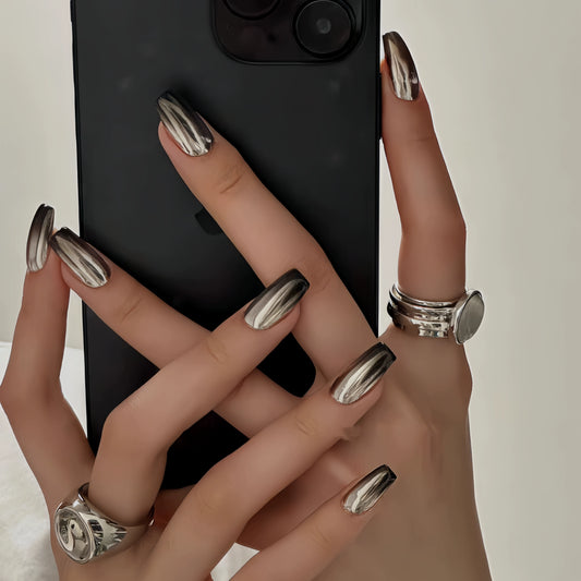 Metallic Black Gradient Silver Nail Patches