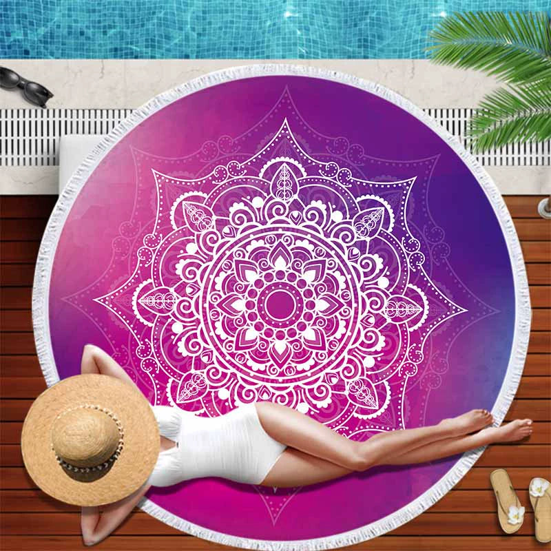 Gradient Mandala Bliss - Round Beach Towel & Yoga Mat