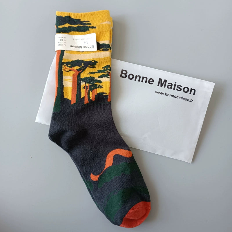 Artistic French Tide Oil Painting Socks fun art literary oil painting