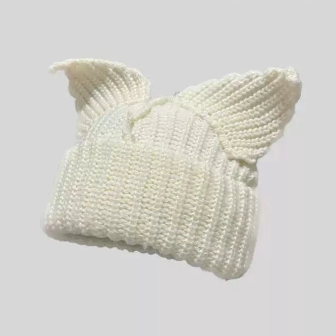 Black Trendy Woolen Knit Hat with Cat Ears