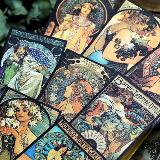 Mucha art Journal Material Set - 30 Sheets of Unique Texture Stickers and Cards