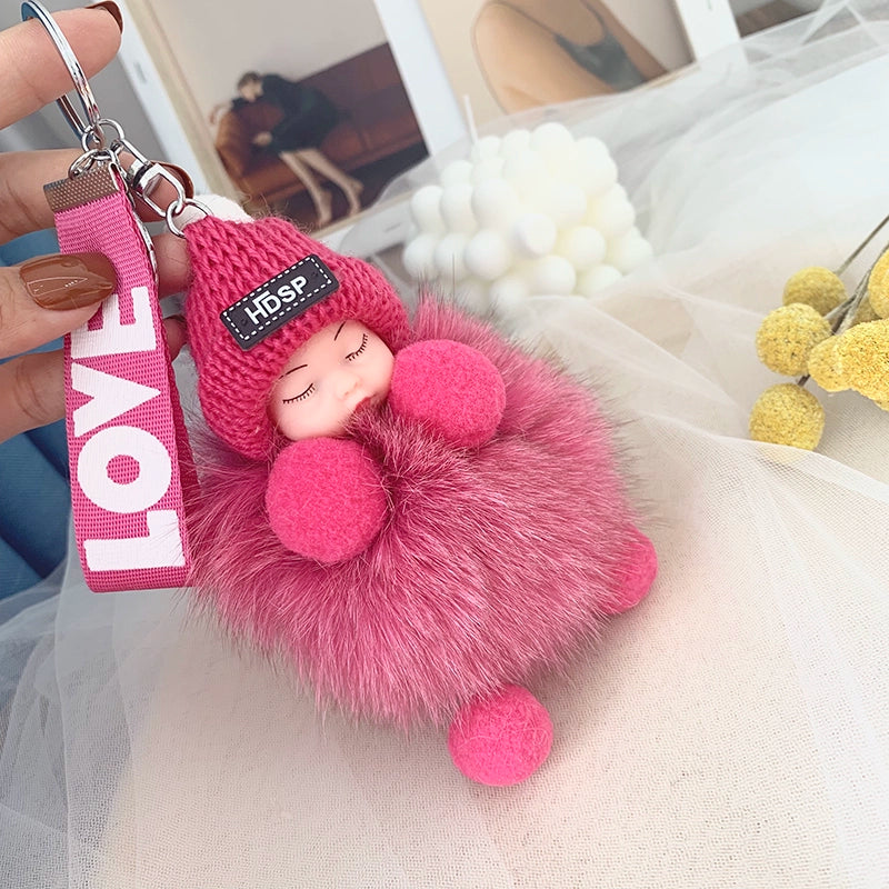 Sleepy Fox Knit Hat baby Keychain