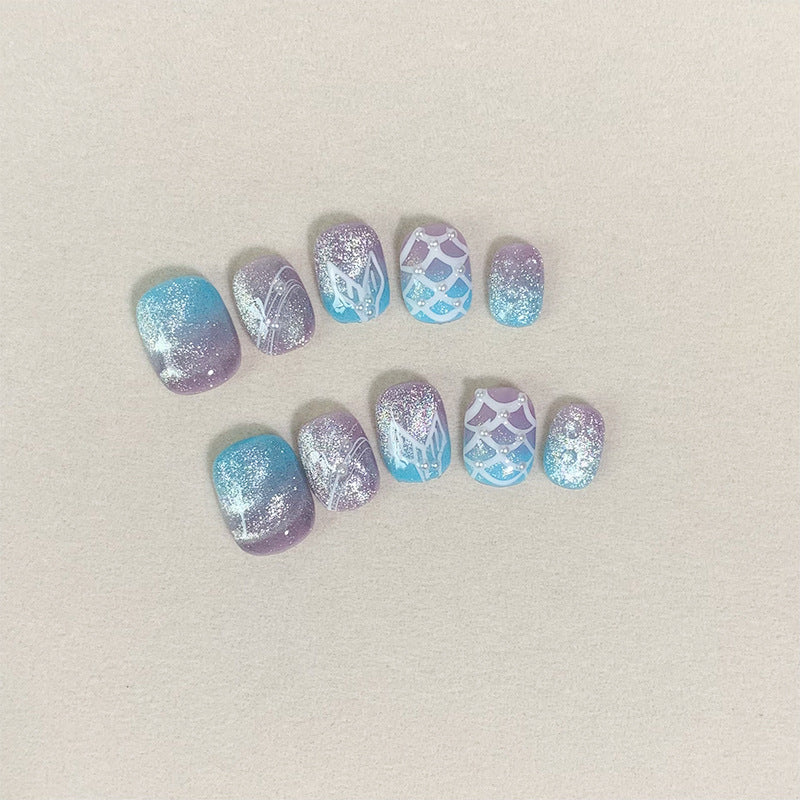 Pure Handmade Summer Nails - Pearl Mermaid Aurora Fantasy Cat's Eye