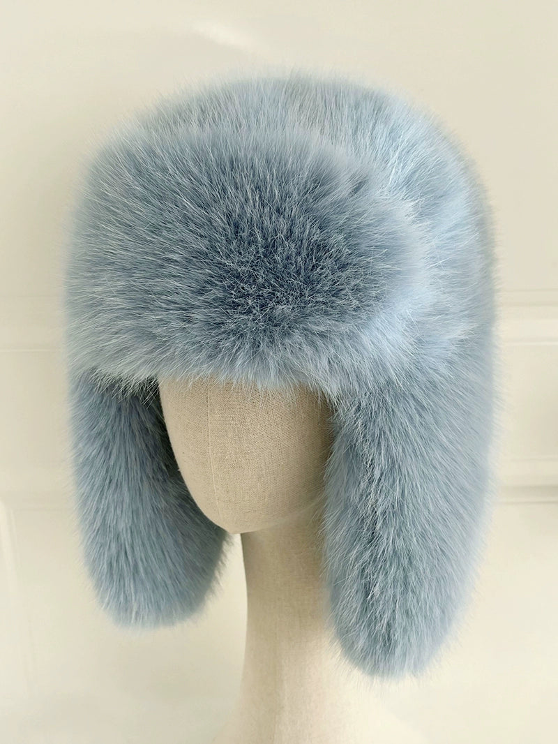 Customized Imitation Mink 2-Piece Set  Thickened Blue Fur Hat and Scarf