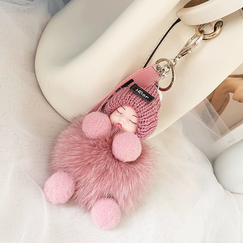 Sleepy Fox Knit Hat baby Keychain