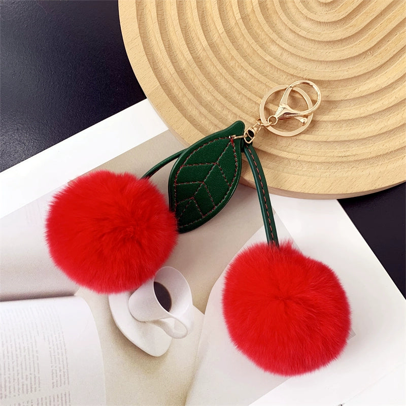 Charming Cherry Fur Keychain