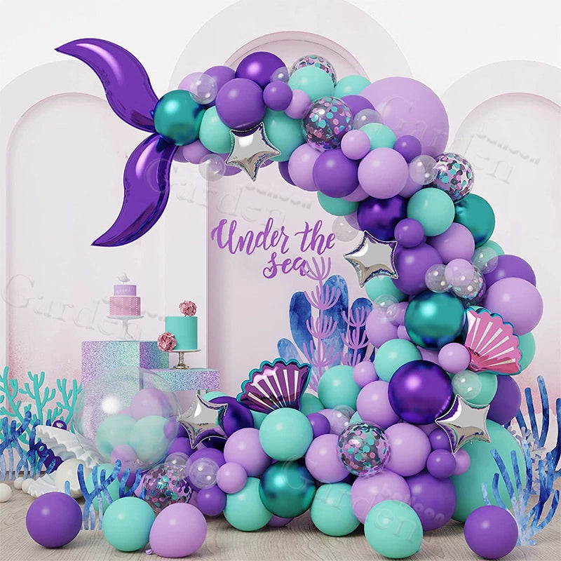 New Purple Mermaid Tail Happy Birthday Party Decoration Kit