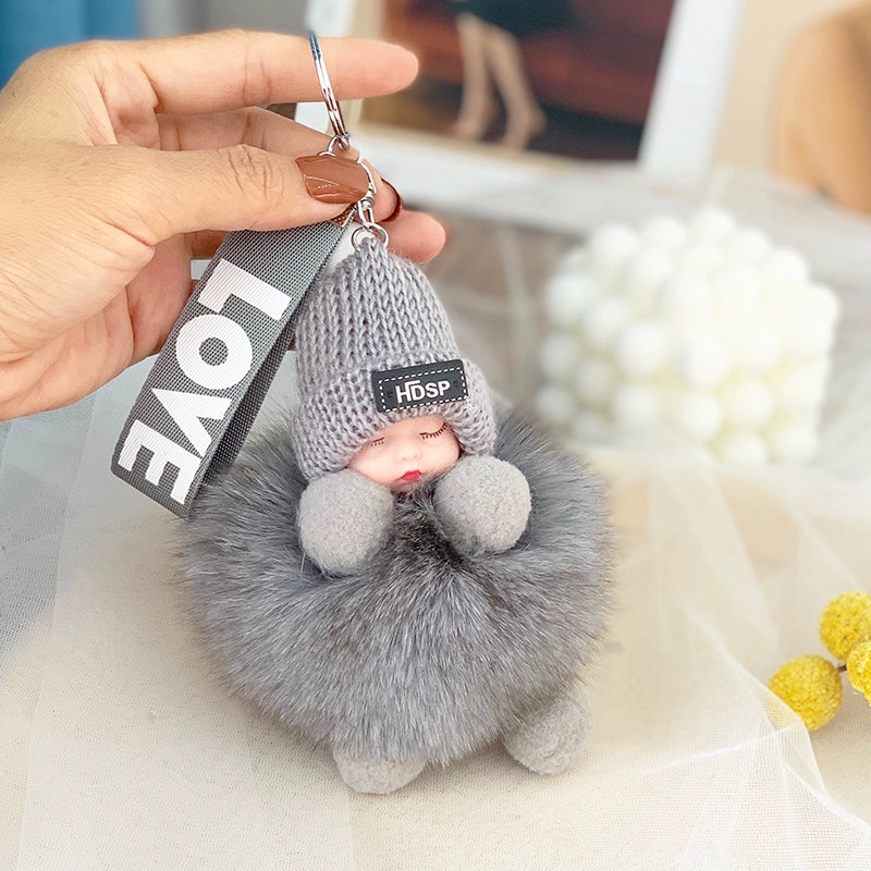 Sleepy Fox Knit Hat baby Keychain