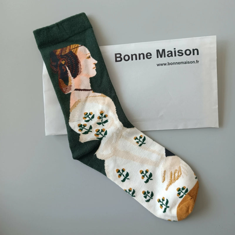 Artistic French Tide Oil Painting Socks fun art literary oil painting