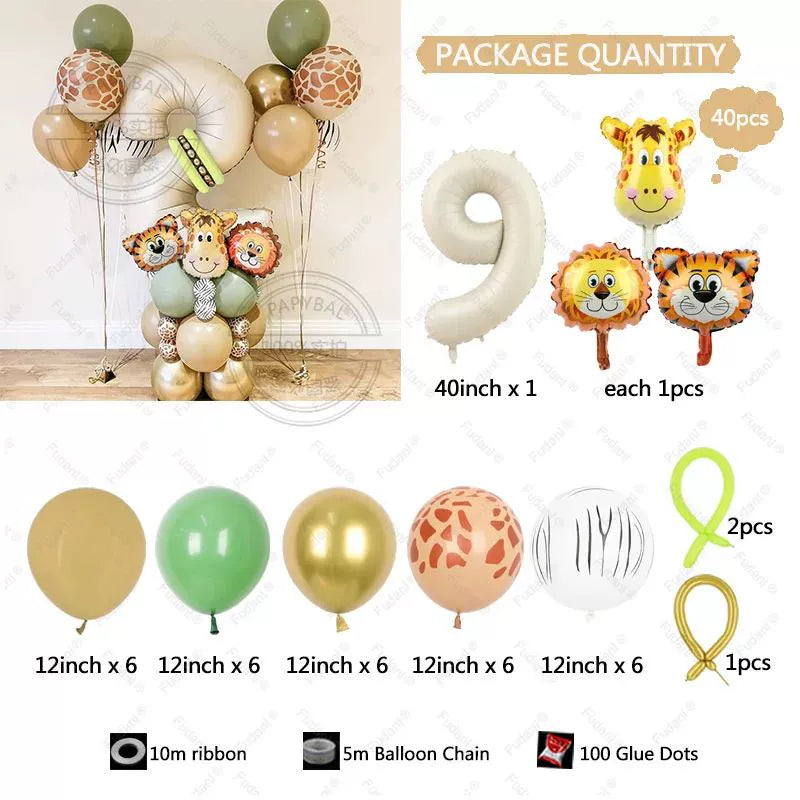 40 Pcs Safari Animal Balloons - Jungle Theme Birthday Party Decorations