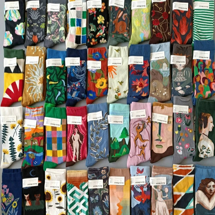 Artistic French Tide Oil Painting Socks