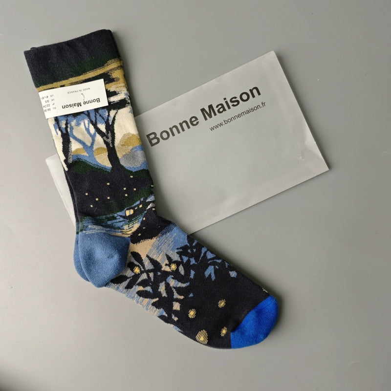 Artistic French Tide Oil Painting Socks fun art literary oil painting