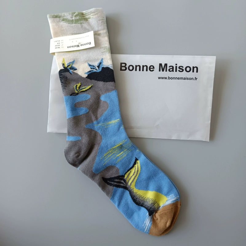 Artistic French Tide Oil Painting Socks fun art literary oil painting