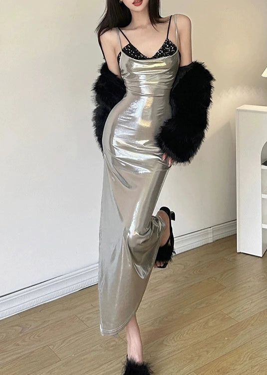 Sexy Silver Suspender Halterneck Dress (Copy)