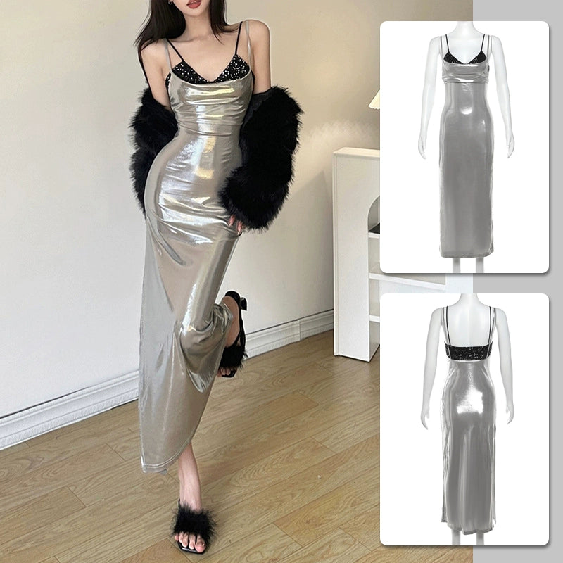 Sexy Silver Suspender Halterneck Dress (Copy)