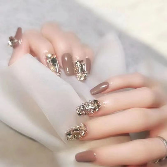 Champagne Whitening Metallic Nail Art - Pure Handmade Fake Nail Patches