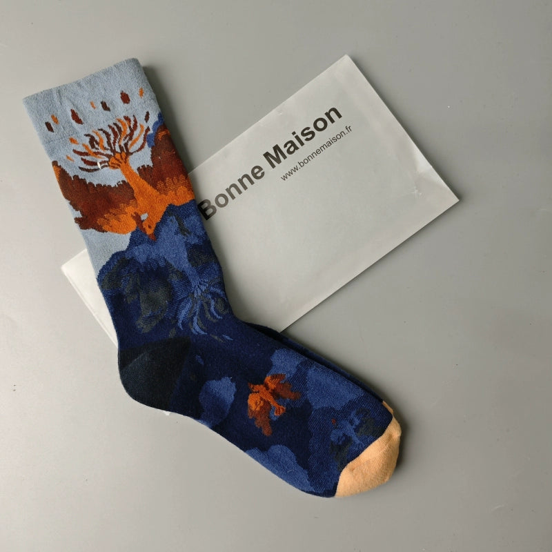 Artistic French Tide Oil Painting Socks fun art literary oil painting