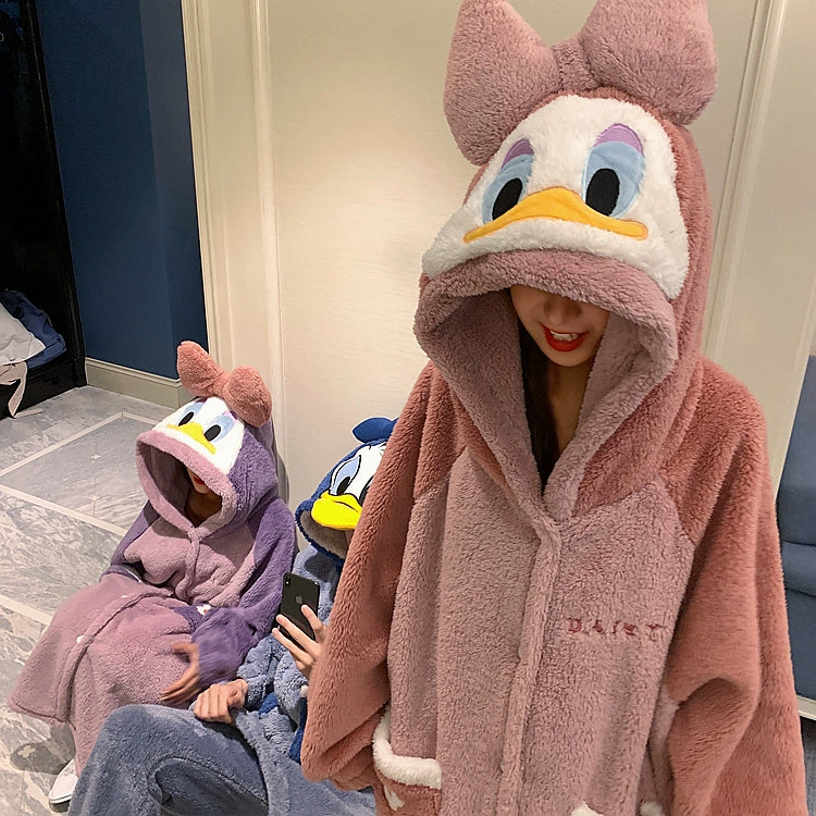 Cartoon Couple Pajamas  Winter Plush Duck Loungewear Set