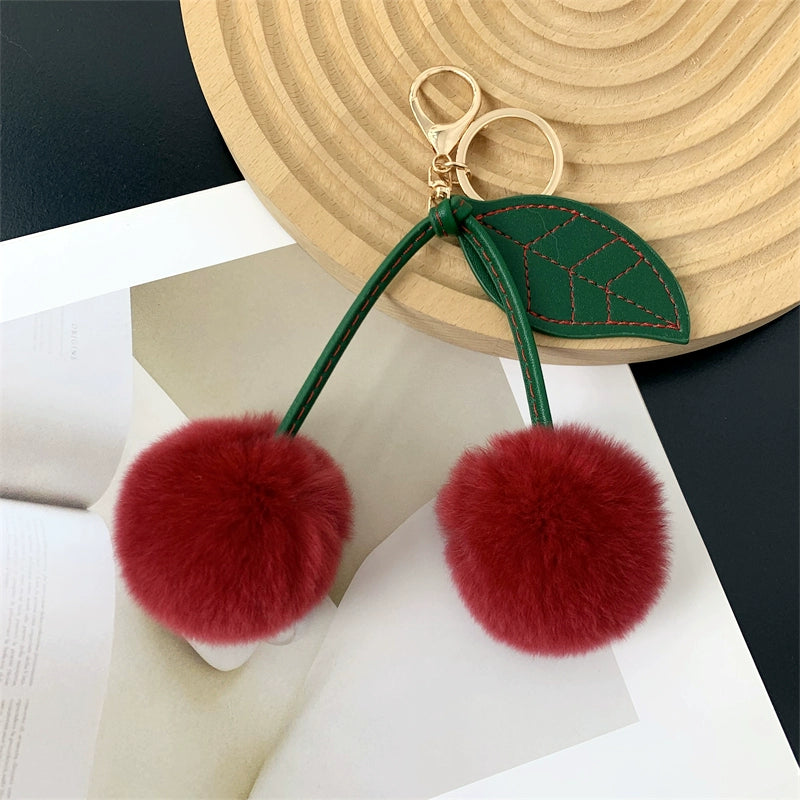 Charming Cherry Fur Keychain