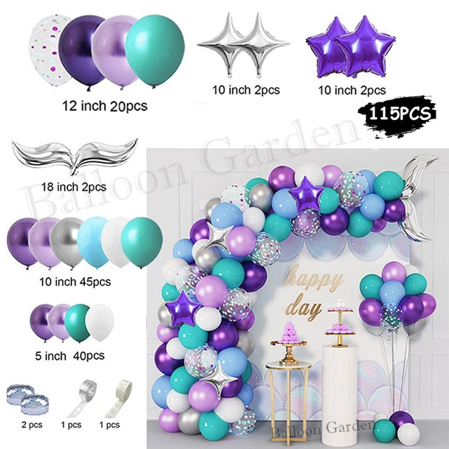 New Purple Mermaid Tail Happy Birthday Party Decoration Kit