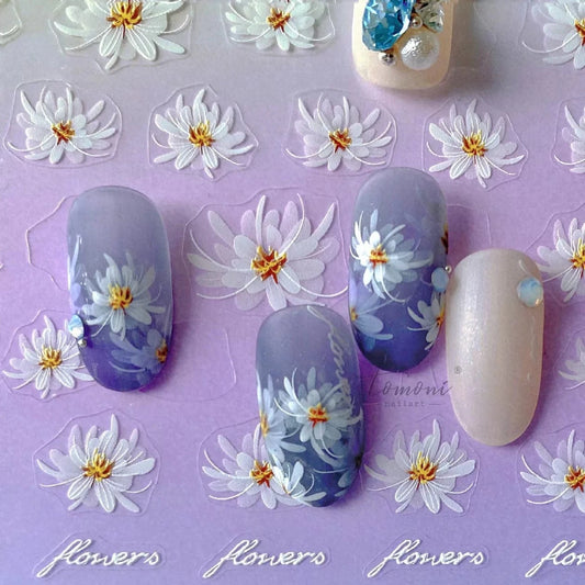 Elegant Semi-Transparent White Flower Nail Art Stickers - 5D Design